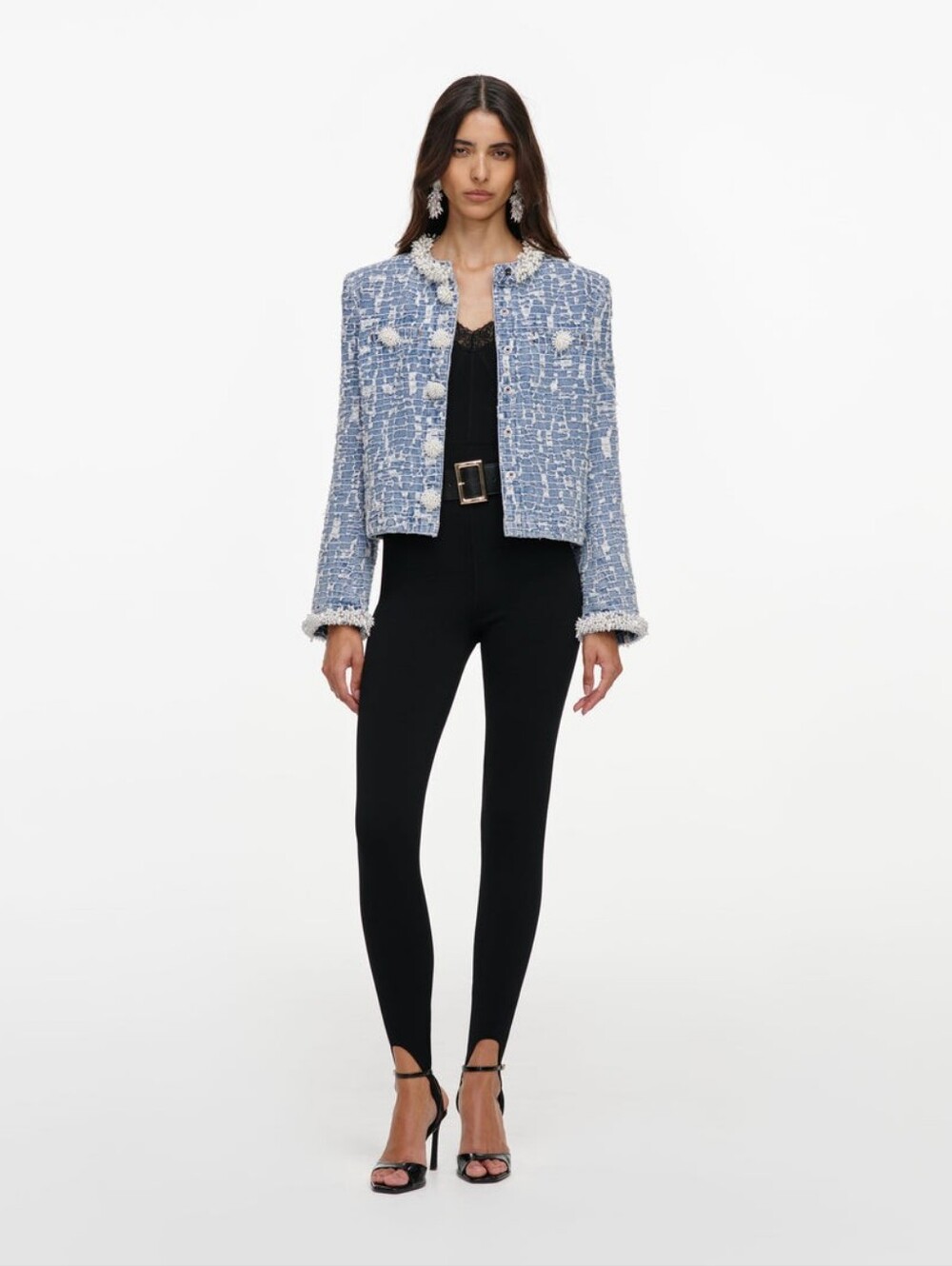 Sellf Portrait Blue Textured Denim Jacket